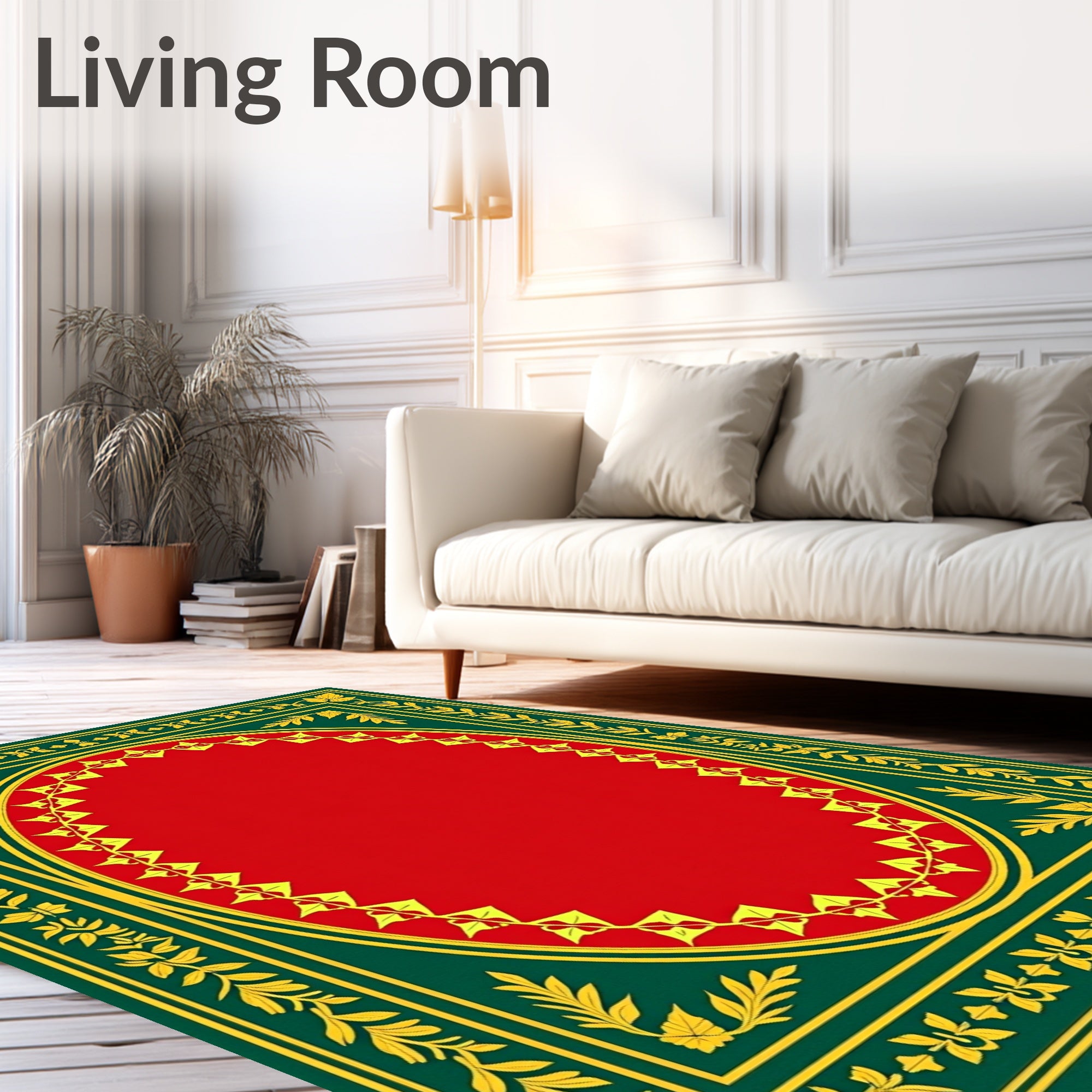Rich Emerald Golden Floral Border Rug