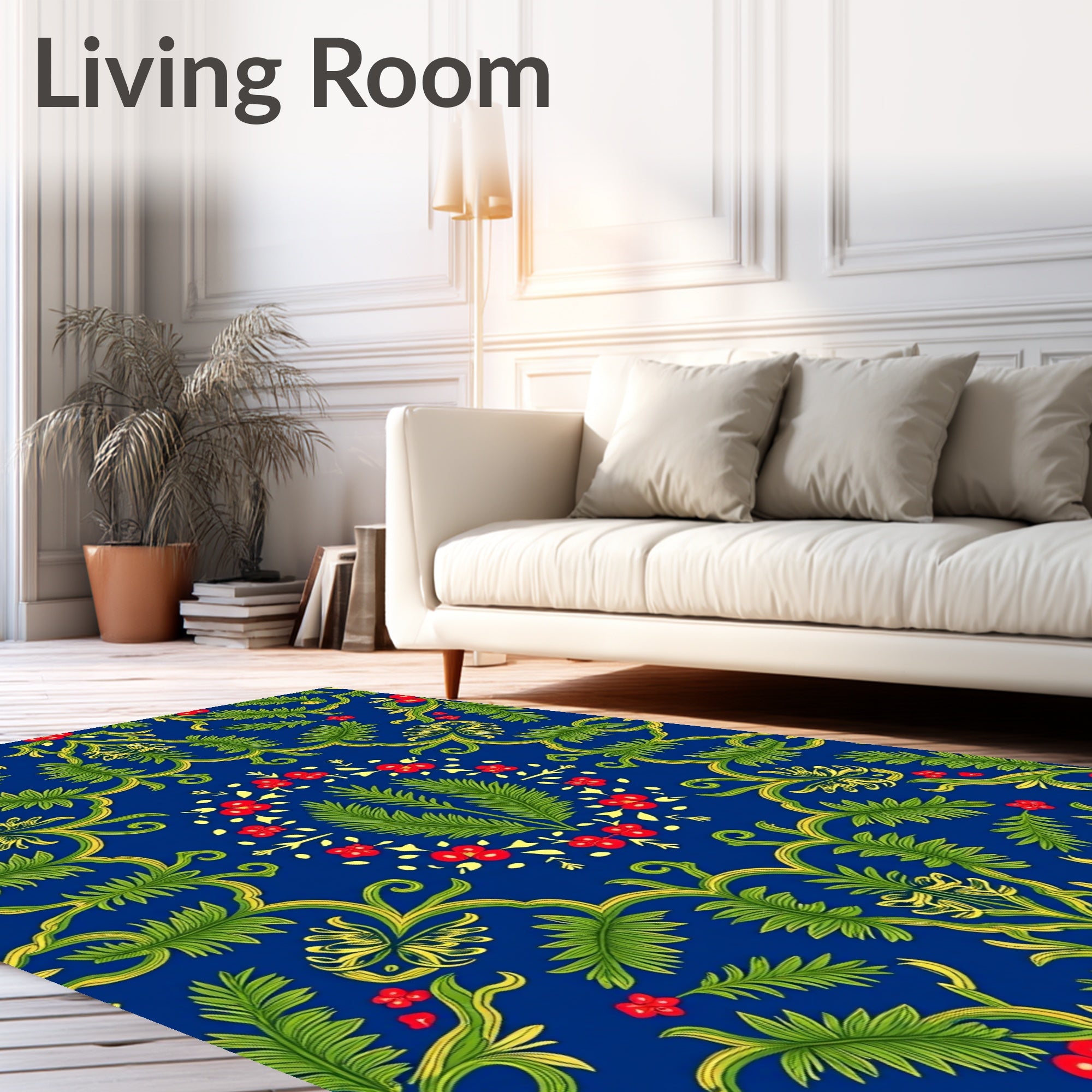 Rich Blue Floral Vine Garden Rug