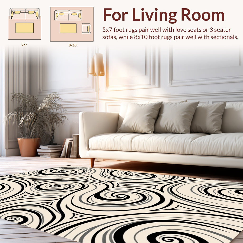Swirling Monochrome Abstract Pattern Rug