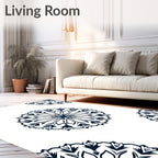 Navy Blue Floral Mandala Elements Rug
