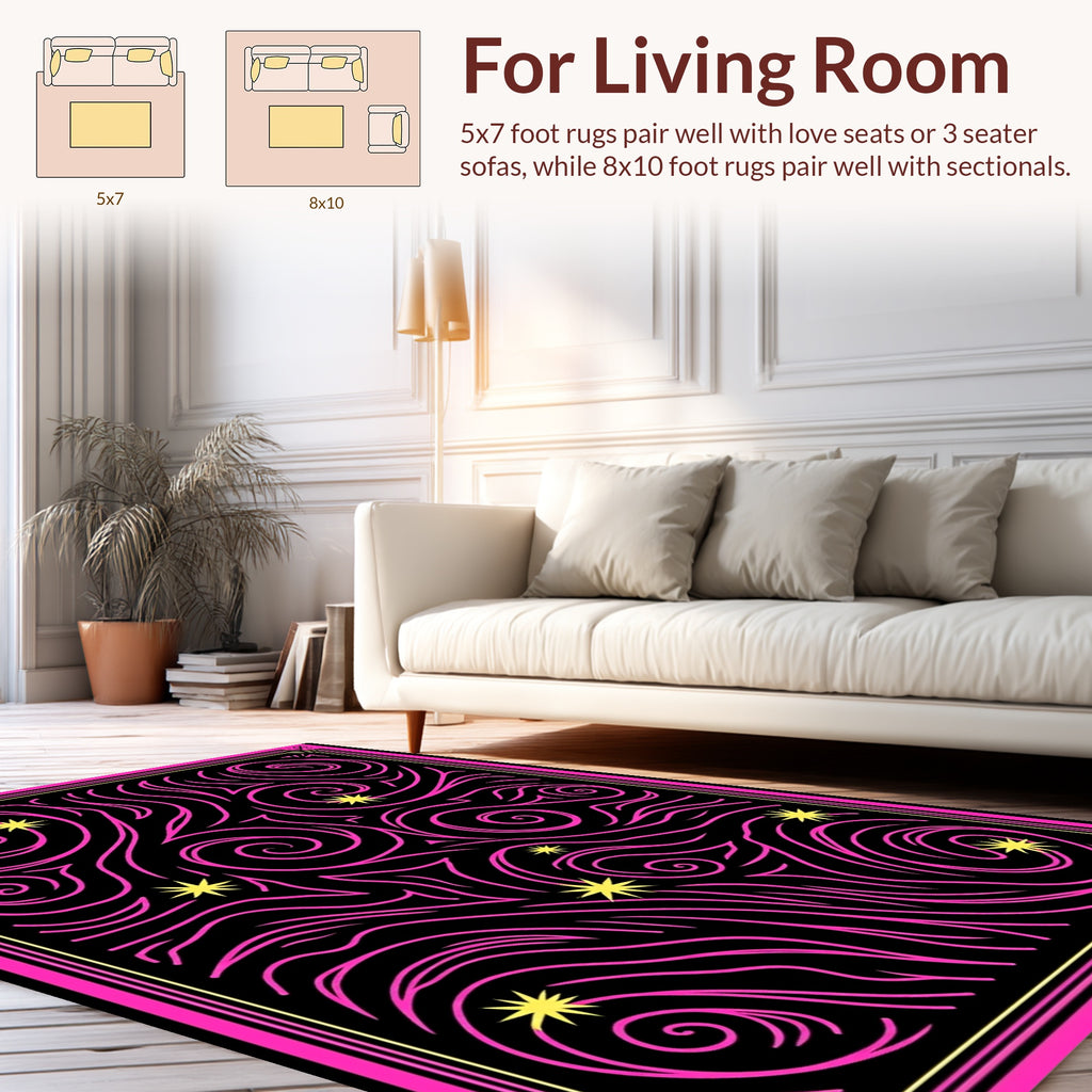 Hot Pink Swirl Star Graphic Design Rug