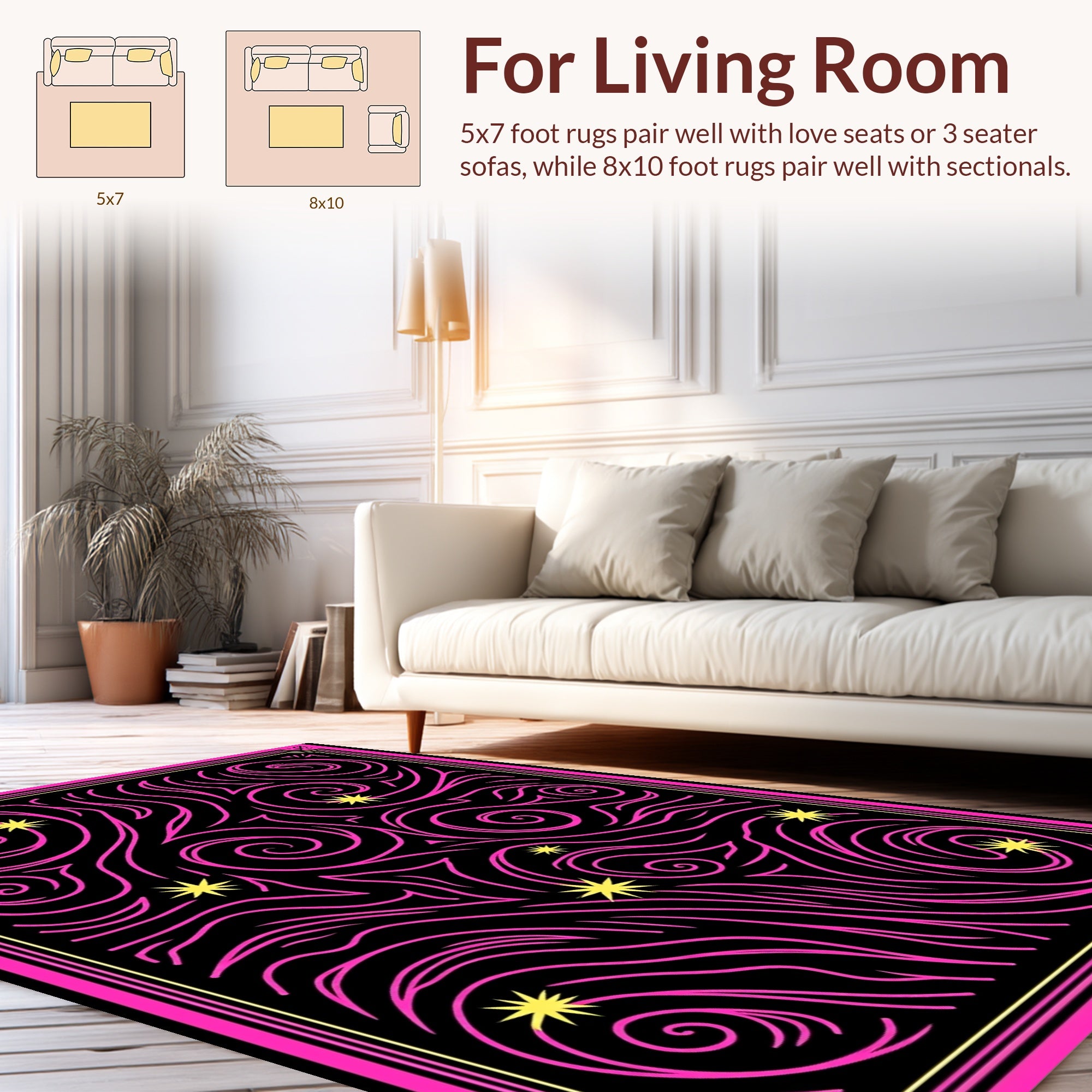 Hot Pink Swirl Star Graphic Design Rug