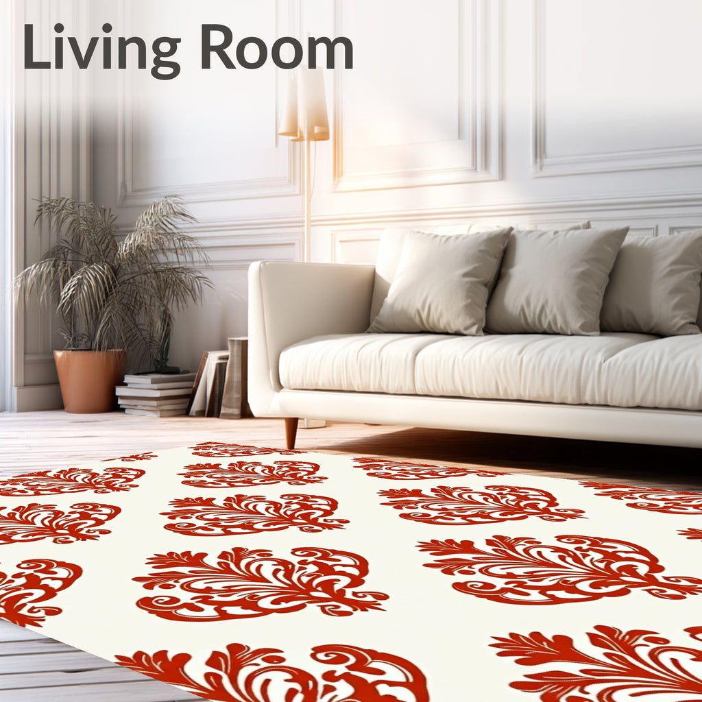 Classic Red Ornate Damask Pattern Rug