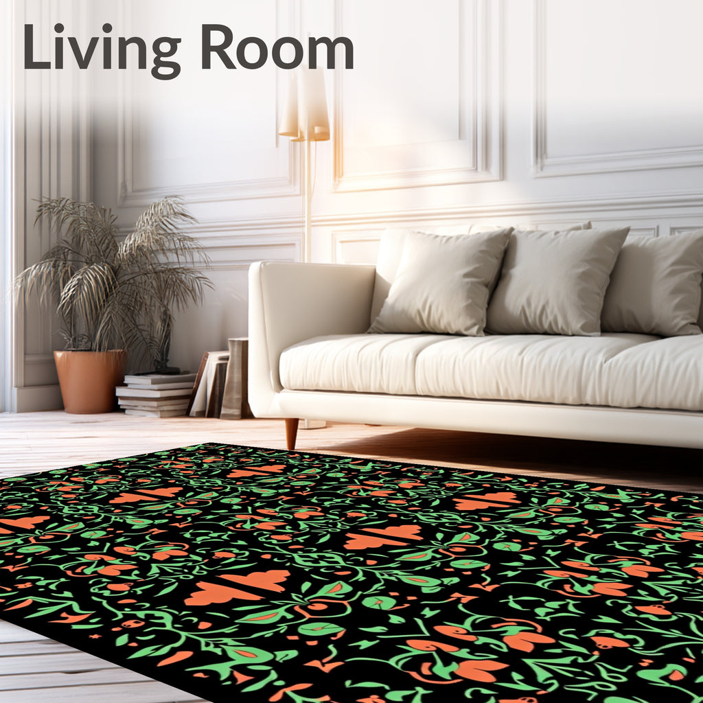 Coral Green Floral Arabesque Repeat Rug