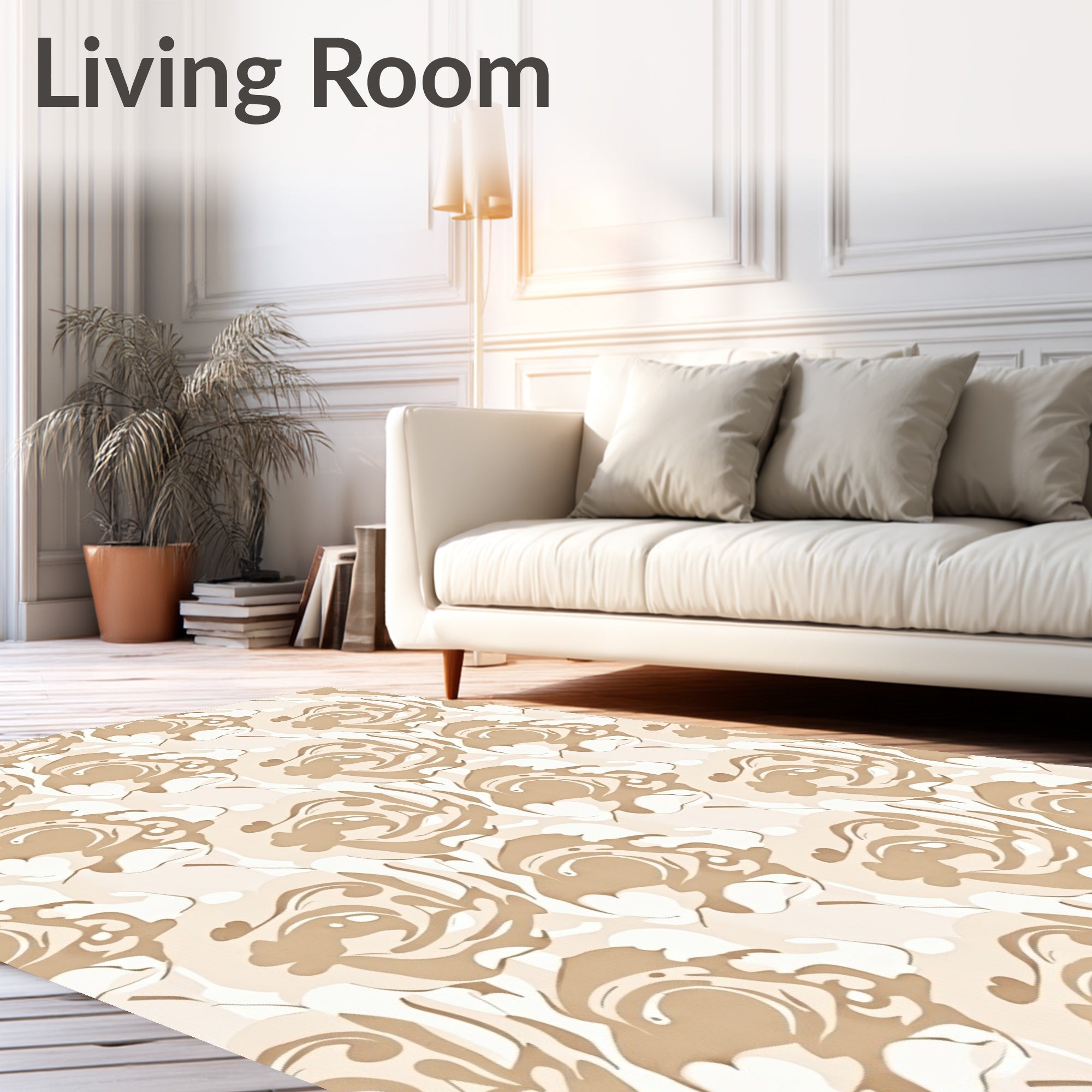 Nude Floral Swirl Pattern Design Rug