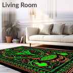 Neon Green Orange Floral Scroll Design Rug