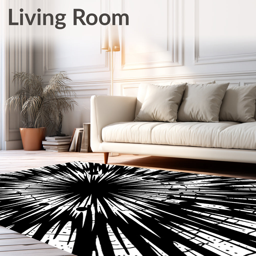 Dynamic Black White Burst Rug