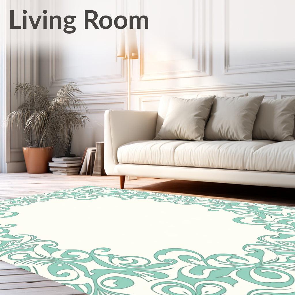 Ornate Floral Swirls Mint Pattern Rug