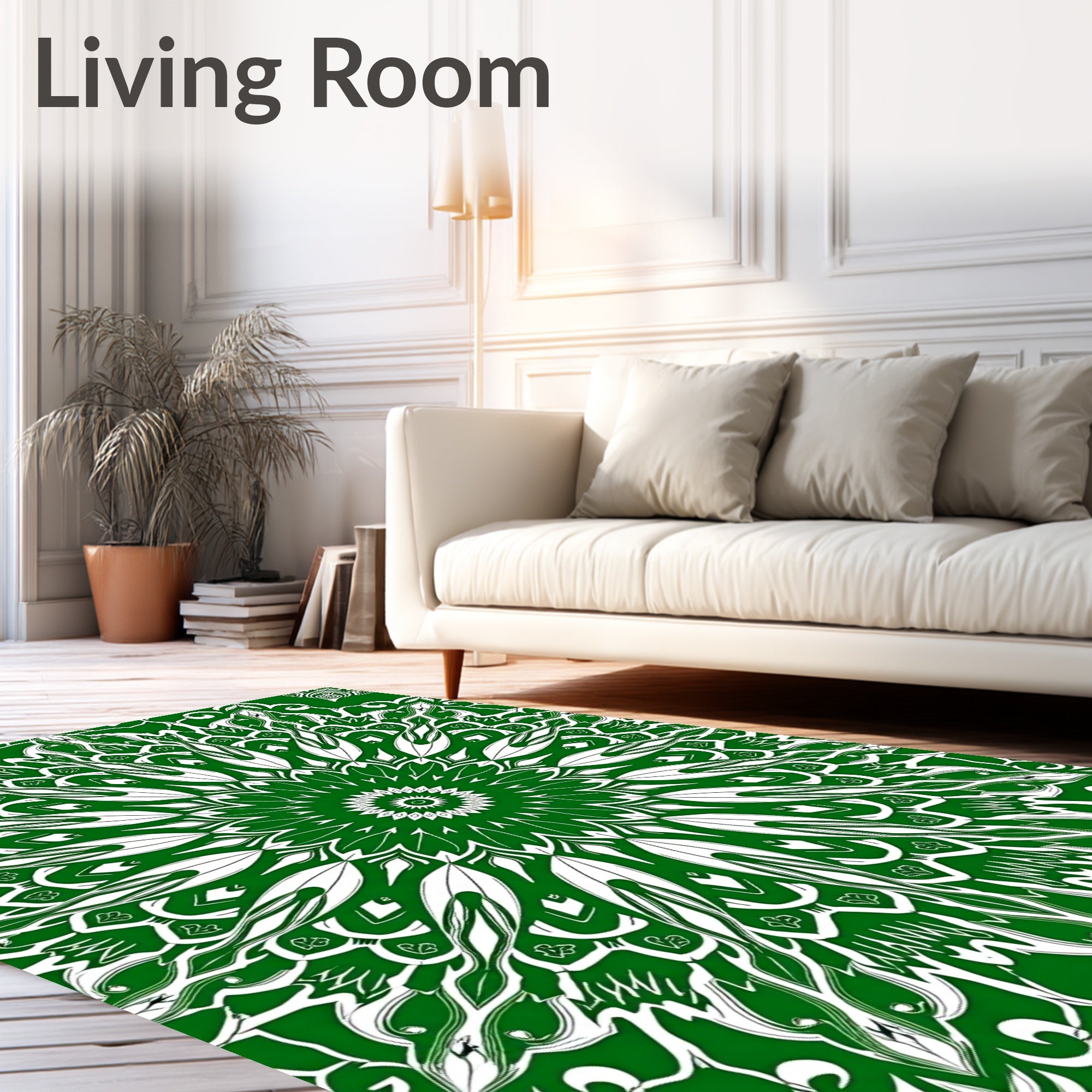 Emerald Floral Intricate Mandala Design Rug