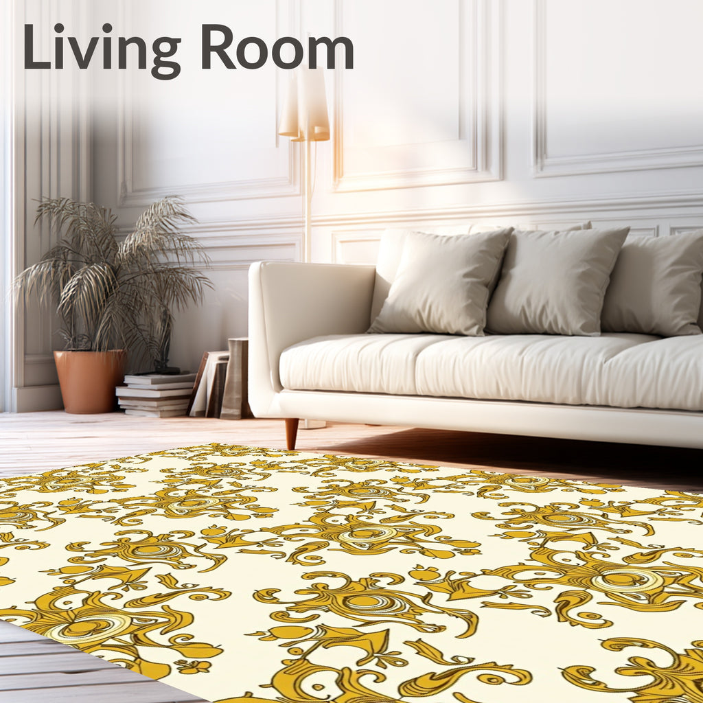 Golden Floral Scroll Pattern Rug