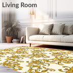Golden Floral Scroll Pattern Rug