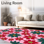 Red Green Floral Print Rug