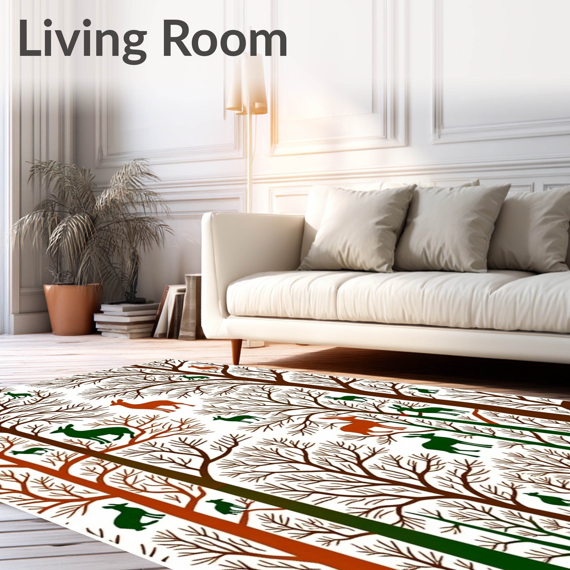 Woodland Animals On Bare Trees Design Rug