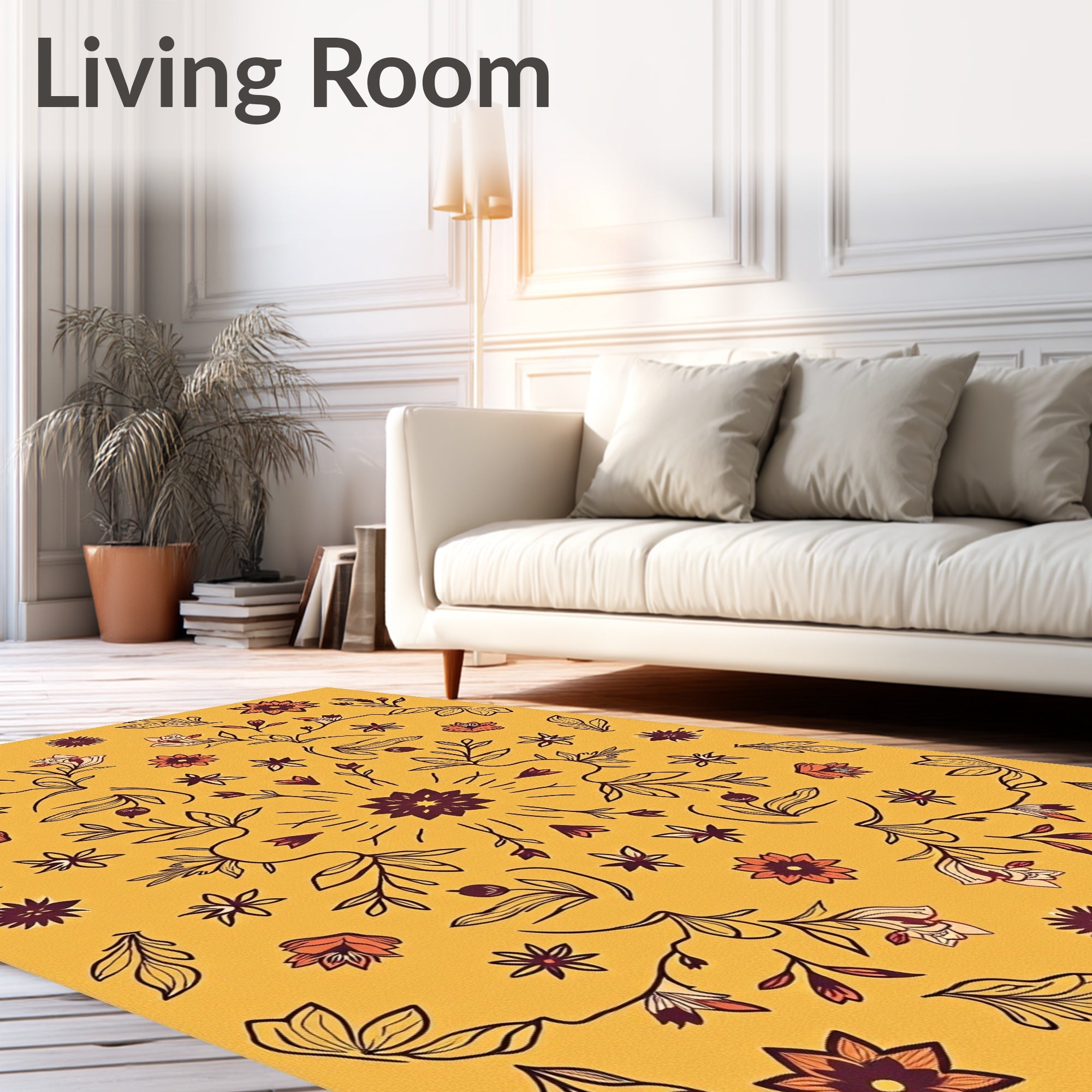 Sunny Yellow Floral Whimsy Pattern Rug