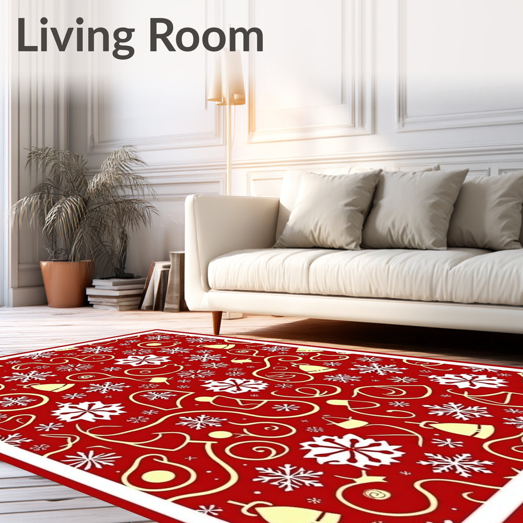 Holiday Bell Snowflake Charm Print Rug