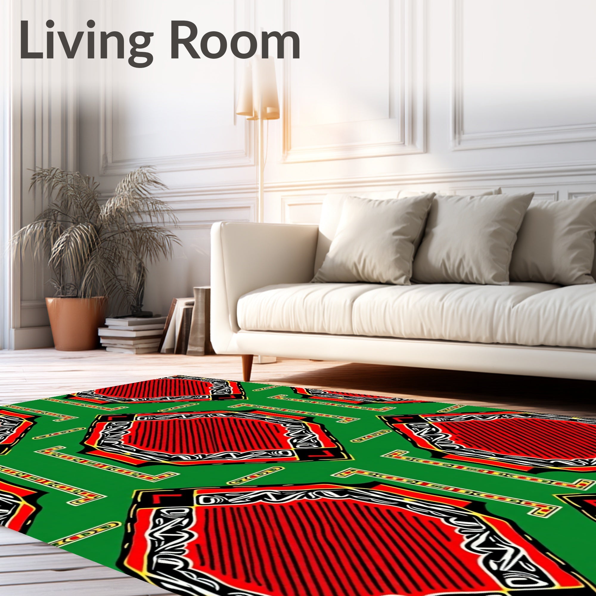 Bold Geometric Red Black Pattern Rug
