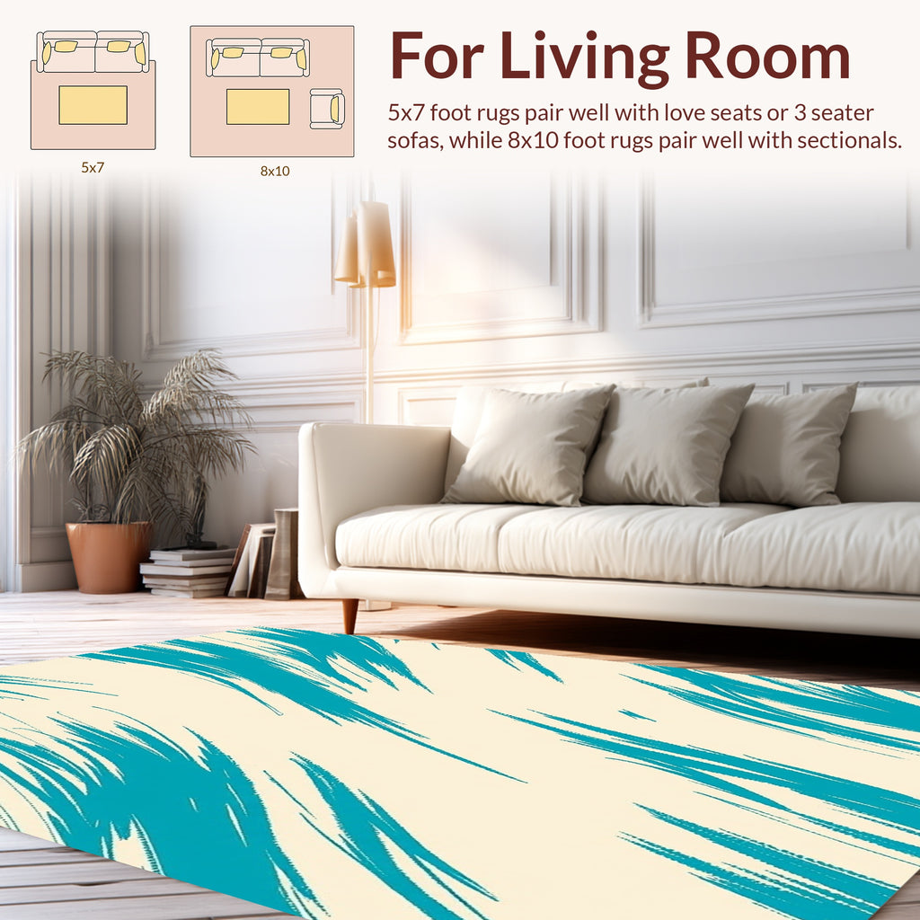 Abstract Teal Brush Stroke Pattern Rug