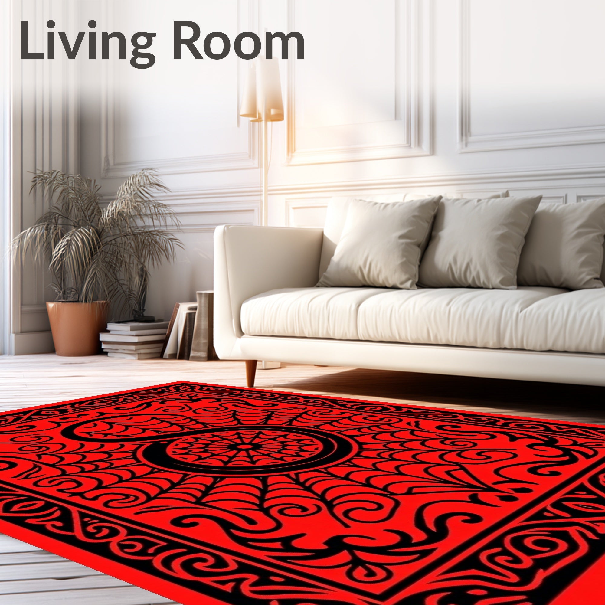 Bold Red Black Abstract Tribal Design Rug
