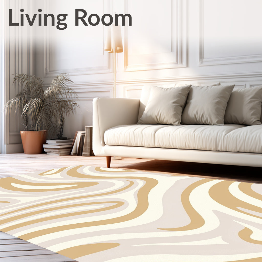 Retro Swirl Cream and Gold Rug