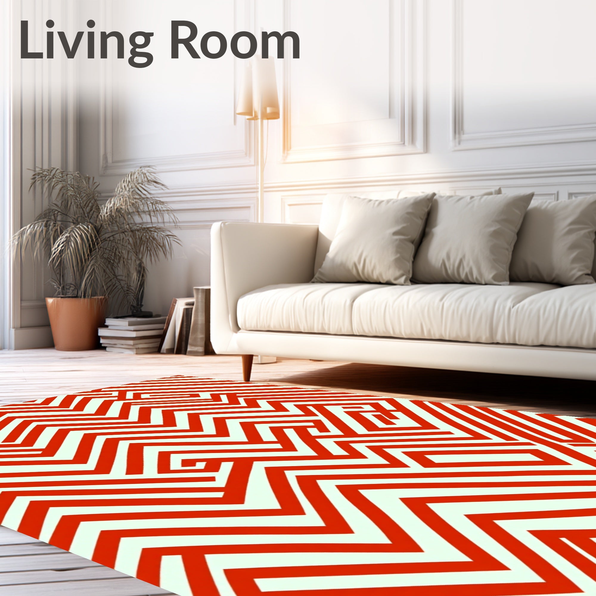 Bold Red Line Geometric Maze Rug