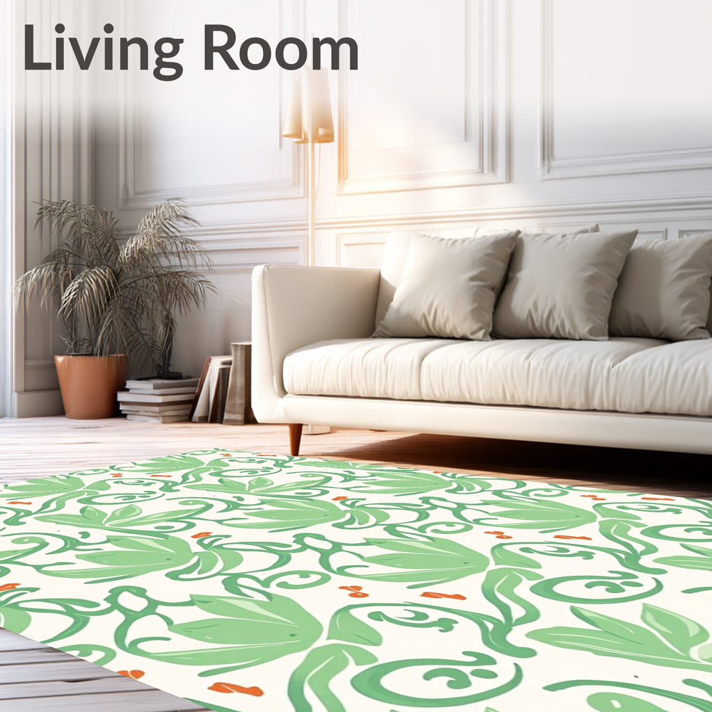 Green Leafy Vine Floral Design Rug