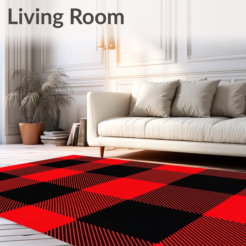 Red Black Buffalo Check Pattern Rug