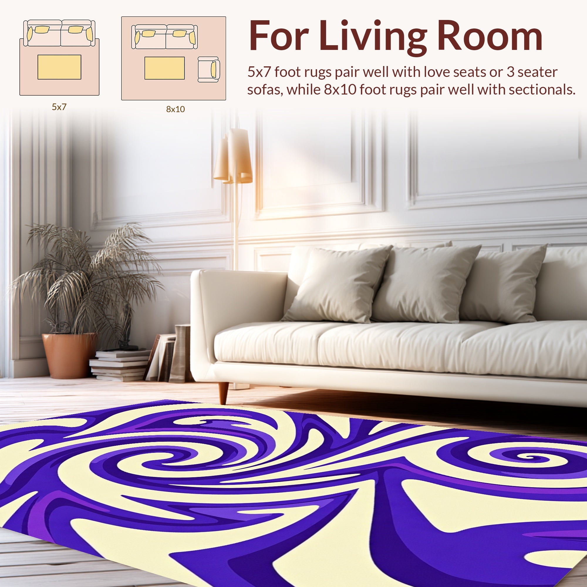Swirl Graphic In Purple Cream Rug
