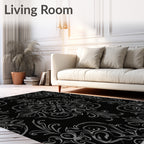 Ornate Gray Floral Damask Pattern Rug
