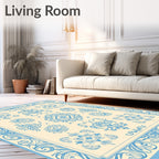 Light Blue Ornamental Scrollwork Medallion Rug