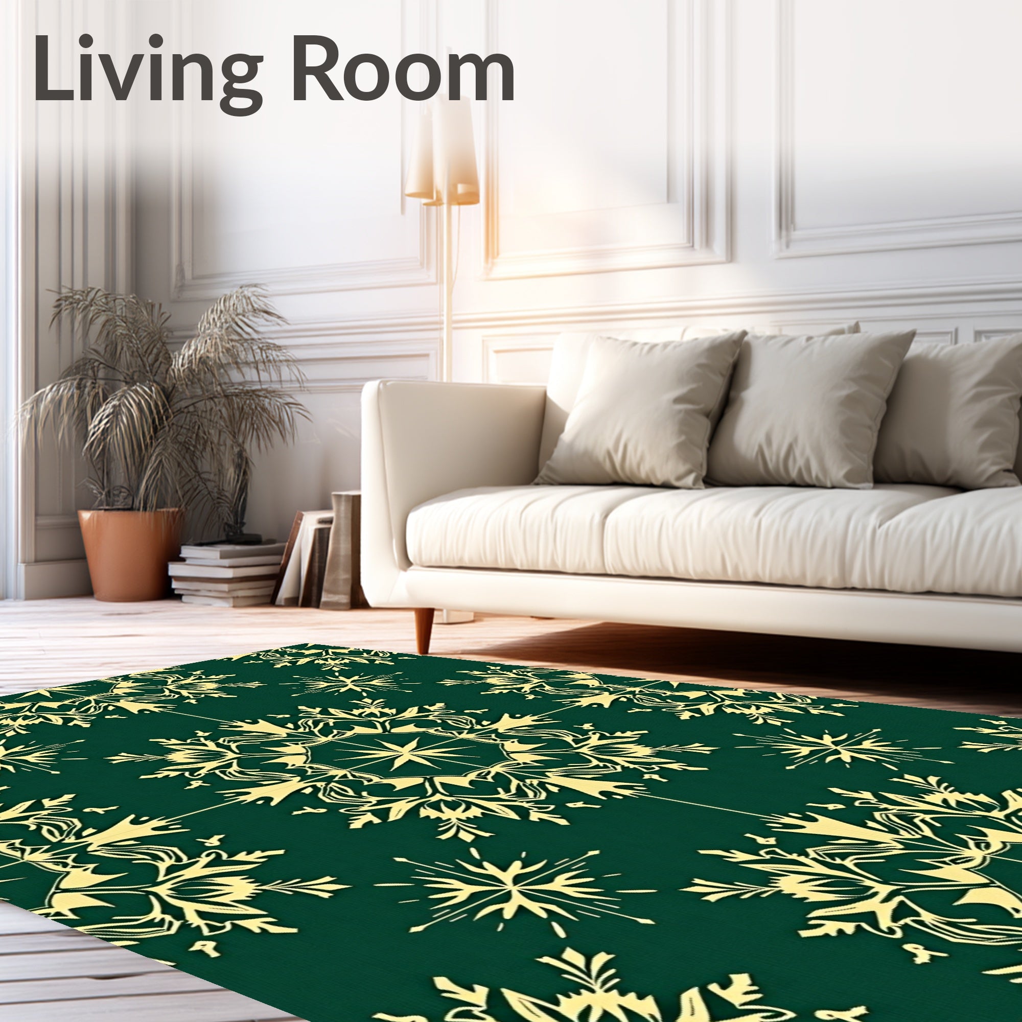 Elegant Green Gold Floral Medallion Rug