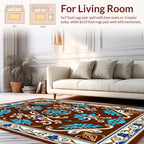 Ornate Teal Floral Brown Pattern Design Rug