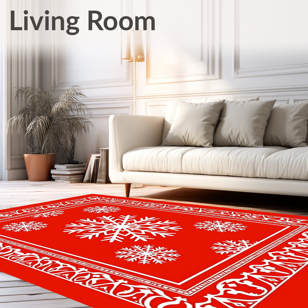 Red Snowflake Festive Pattern Rug