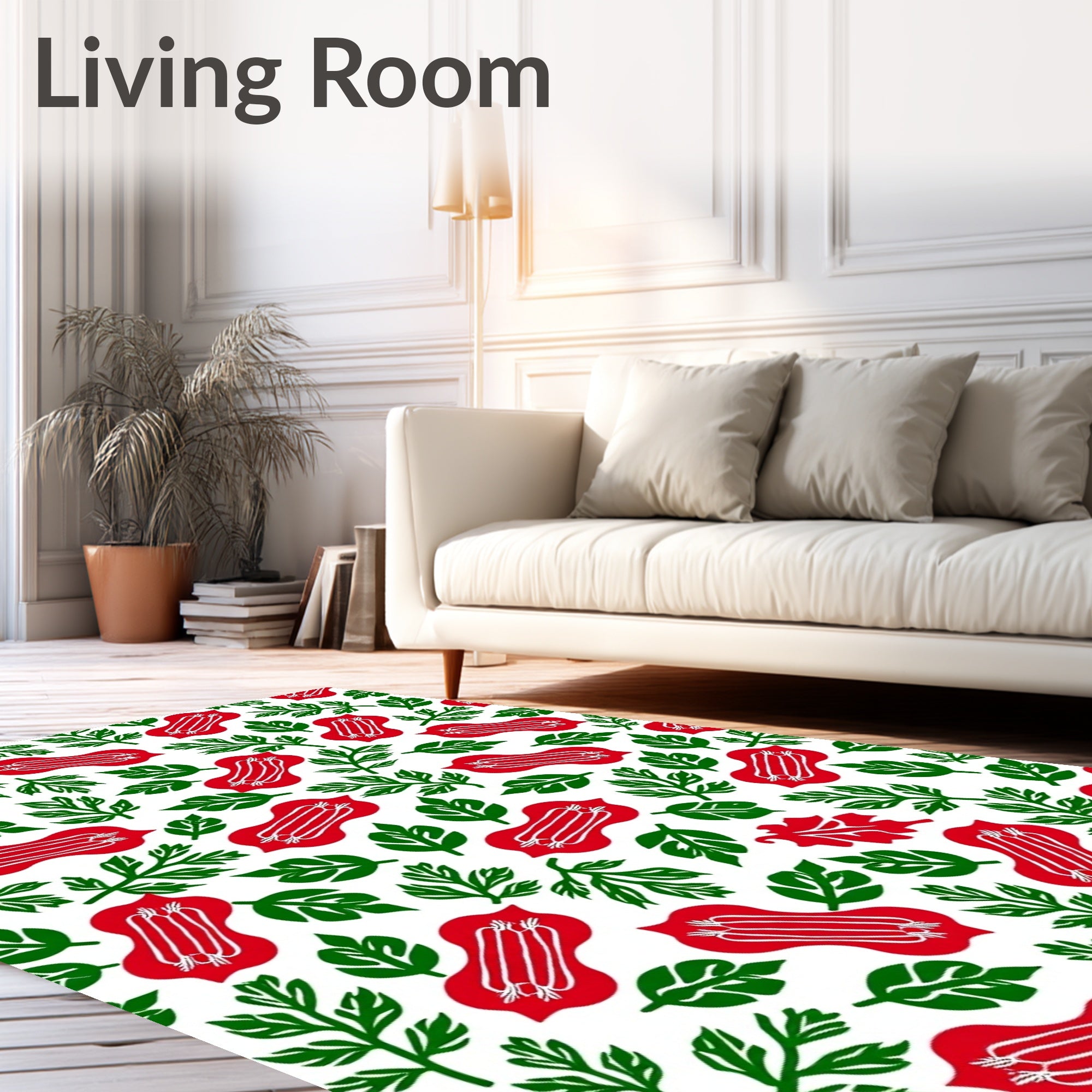Red Elongated Floral Pattern Rug