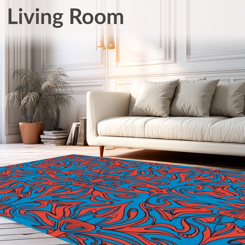 Blue Orange Abstract Swirl Pattern Rug