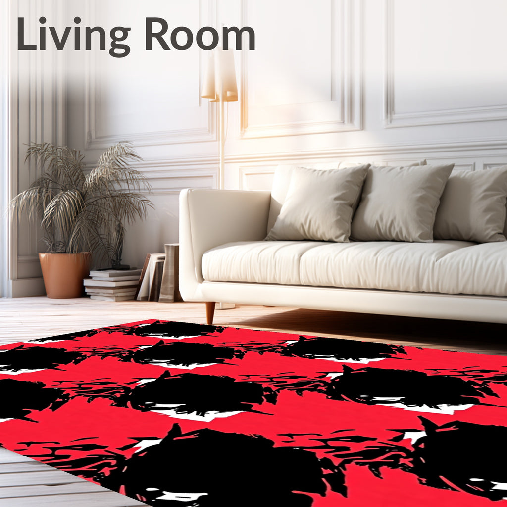 Bold Red Black Abstract Squares Rug
