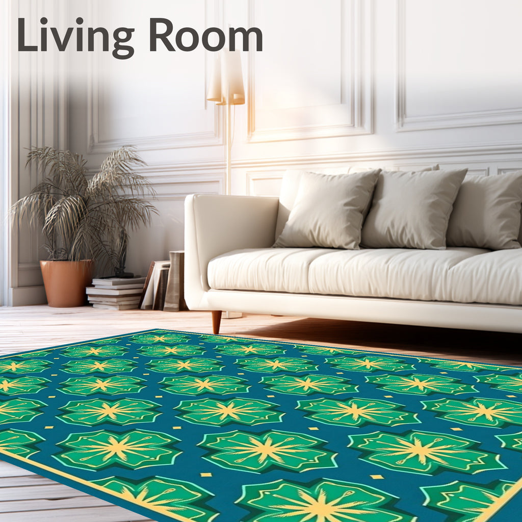 Teal Geometric Floral Pattern Rug