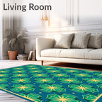 Teal Geometric Floral Pattern Rug