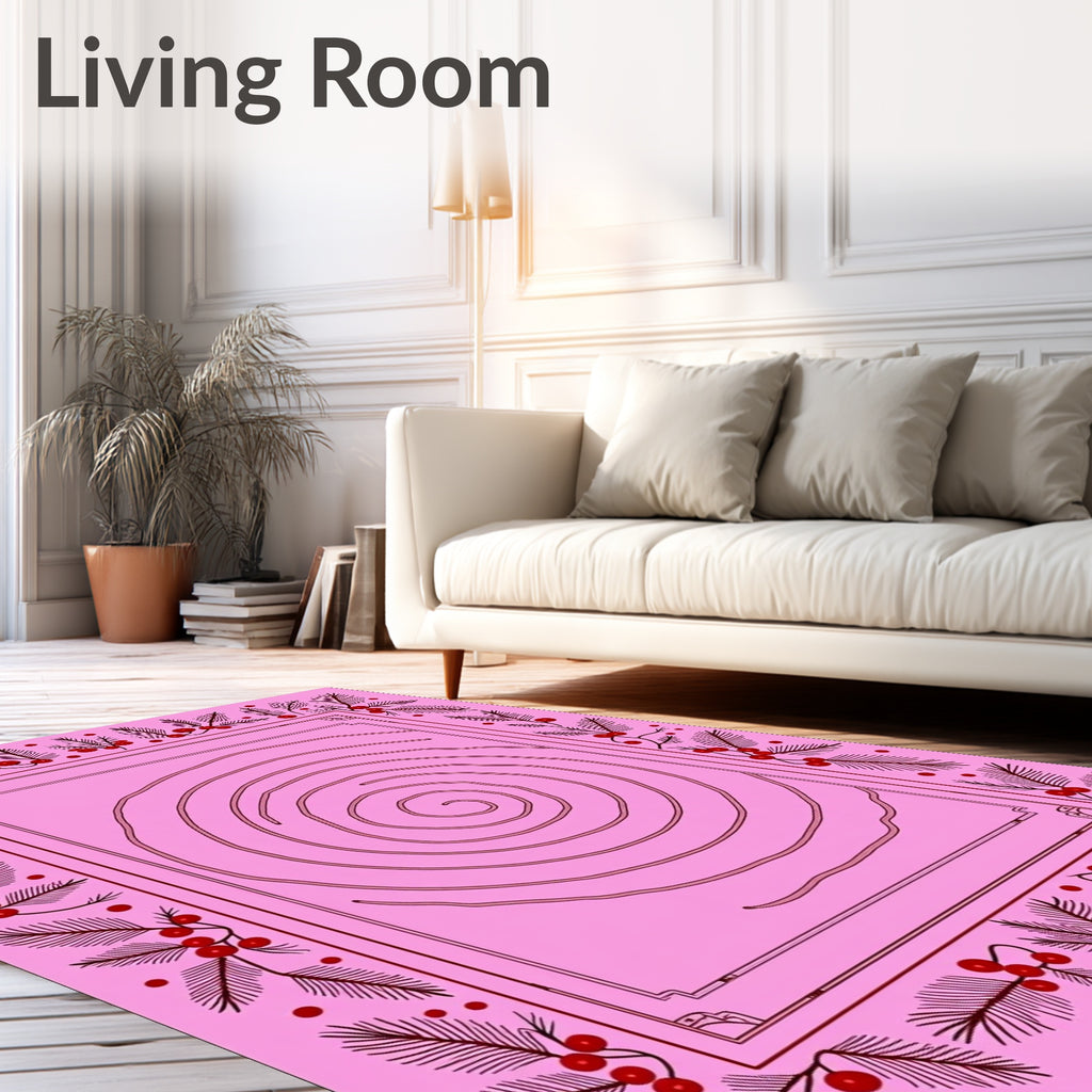 Pink Swirl Botanical Border Design Rug