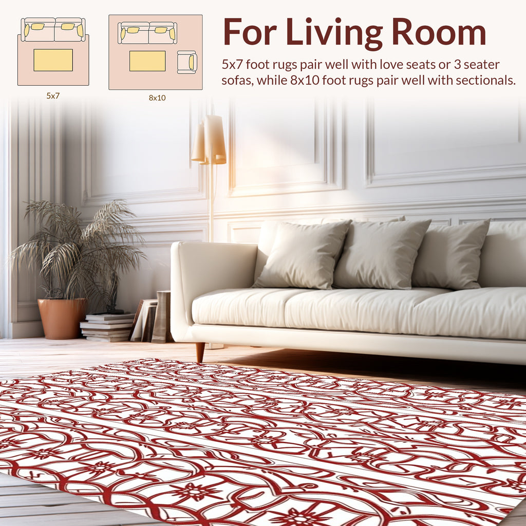 Intricate Red Floral Vine Pattern Rug