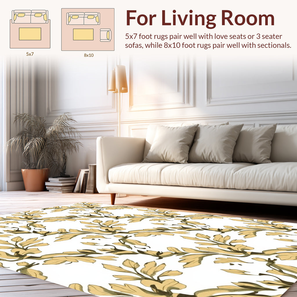 Golden Leaf Branch Pattern Rug