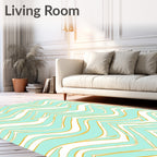 Wavy Teal Yellow Striped Pattern Rug