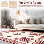 Red Ornamental Corner Scroll Design Rug