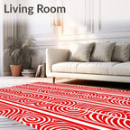 Red White Swirl Striped Pattern Rug