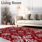 Rich Red White Damask Floral Rug
