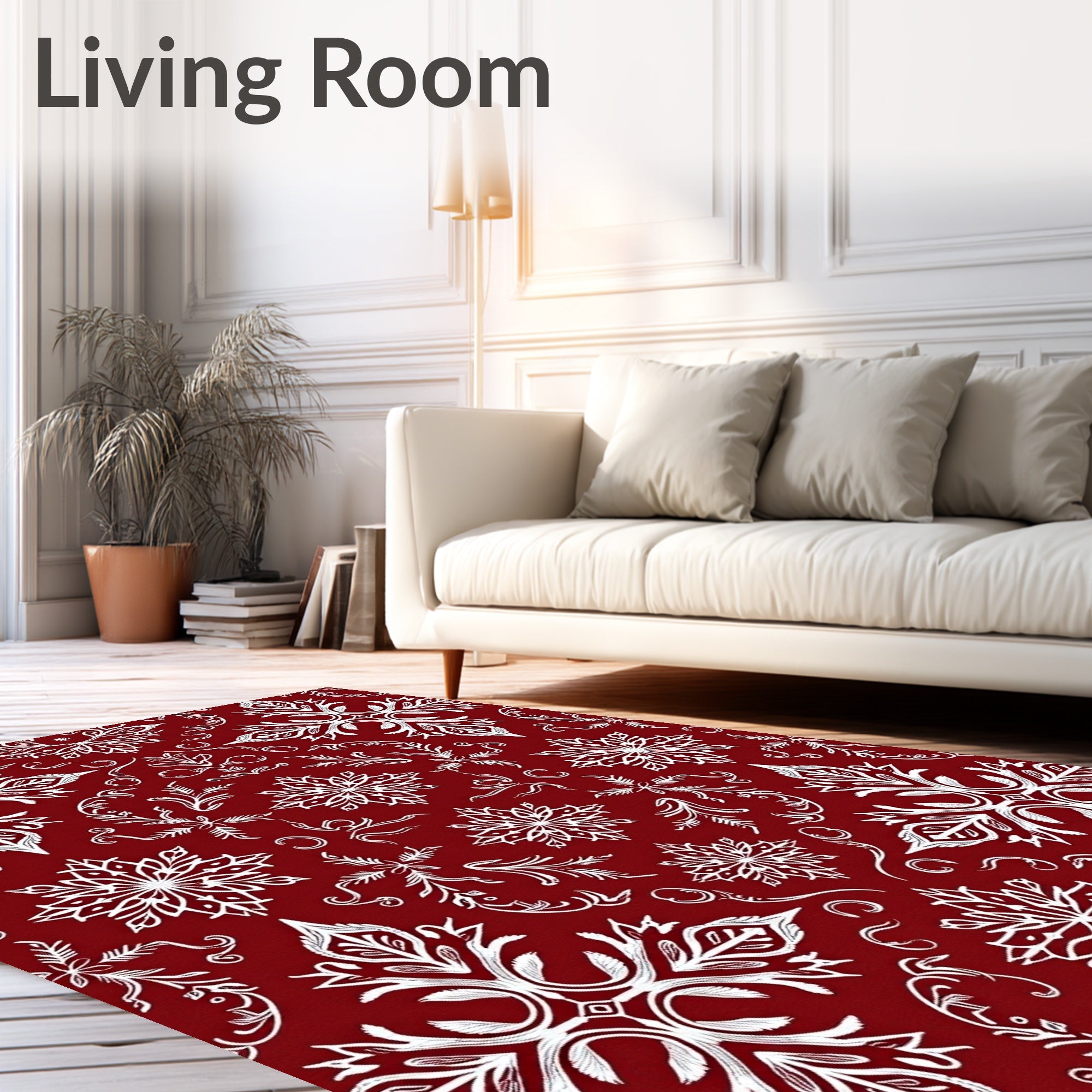 Rich Red White Damask Floral Rug