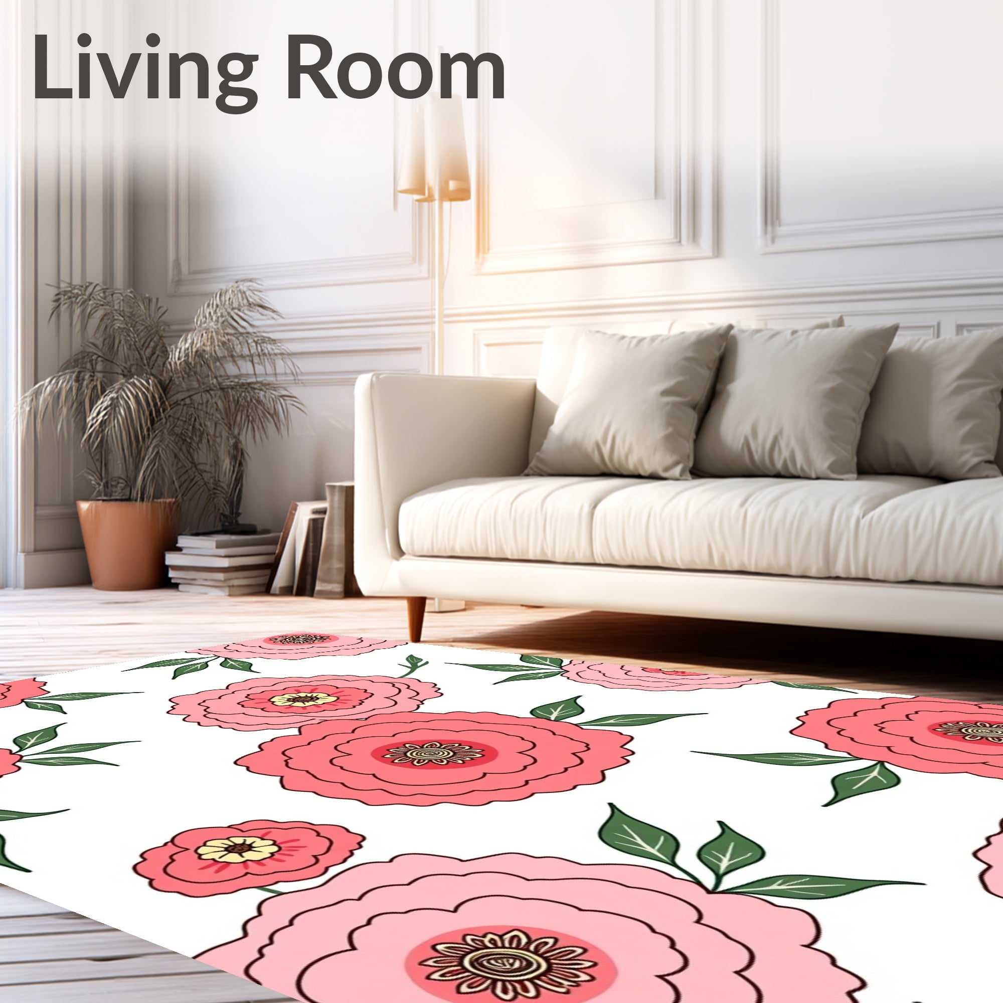 Pink Peony Garden Floral Pattern Rug
