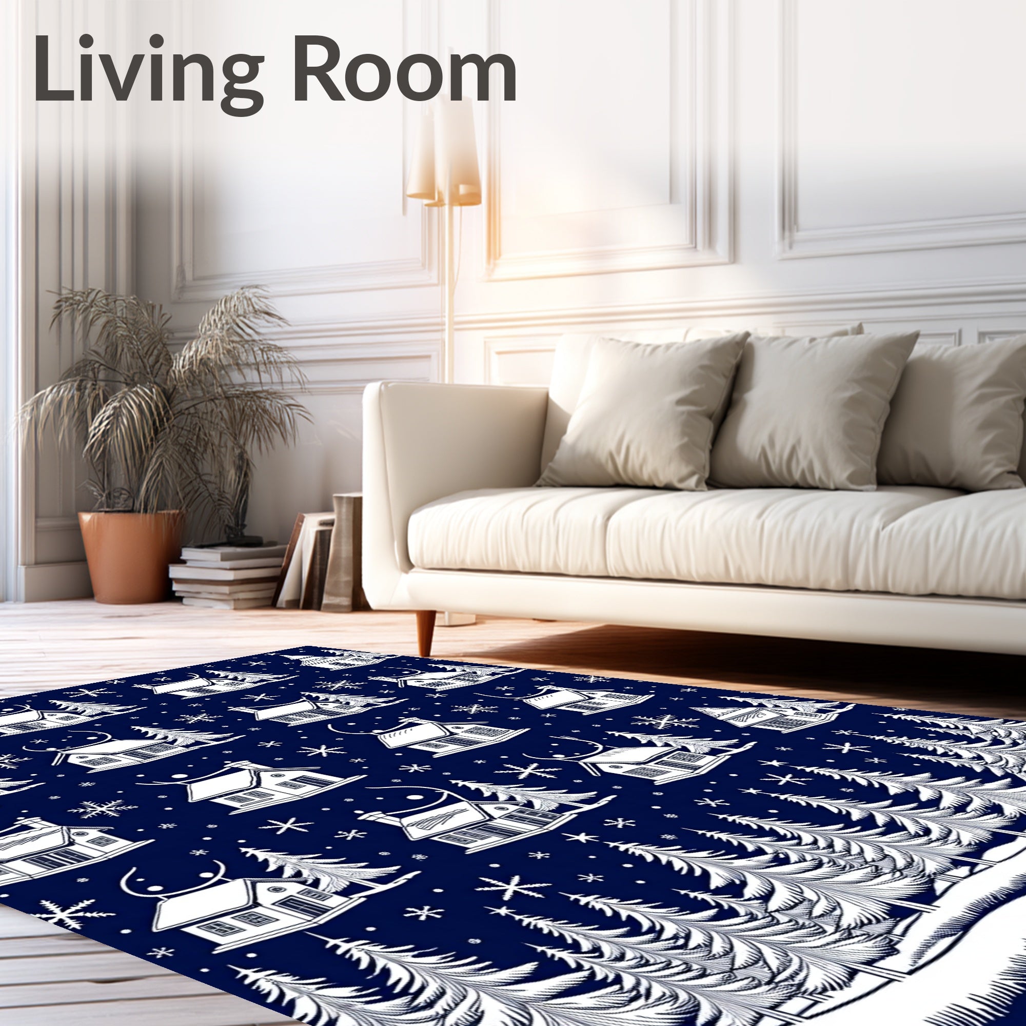 Whimsical Winter Village Snowflake Pattern Rug