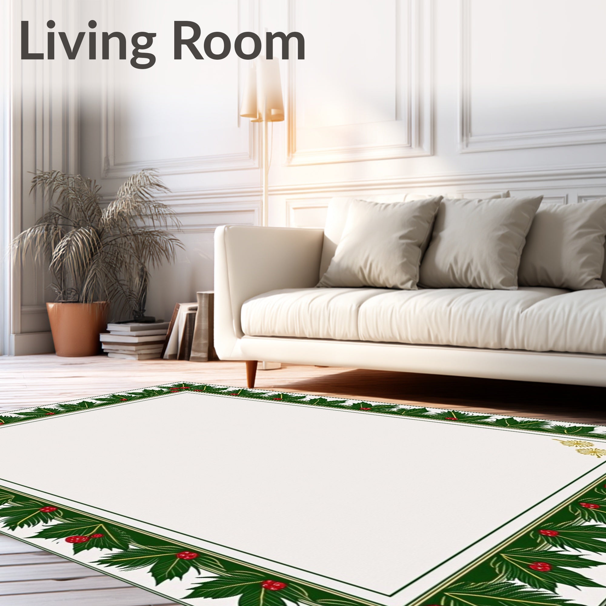Festive Holly Berry Garland Border Rug