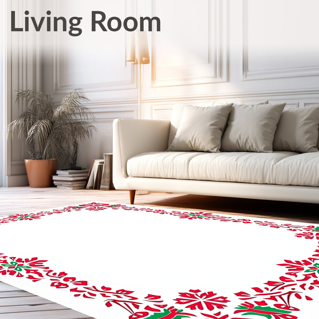 Red Green Floral Border Design Rug