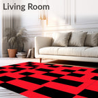 Bold Red Black Geometric Check Rug